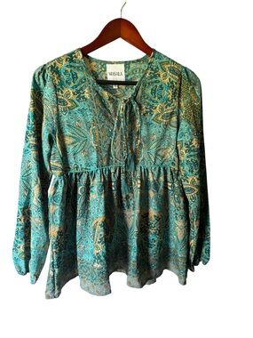 Masala Teal Paisley Tie-Front Peasant Tunic